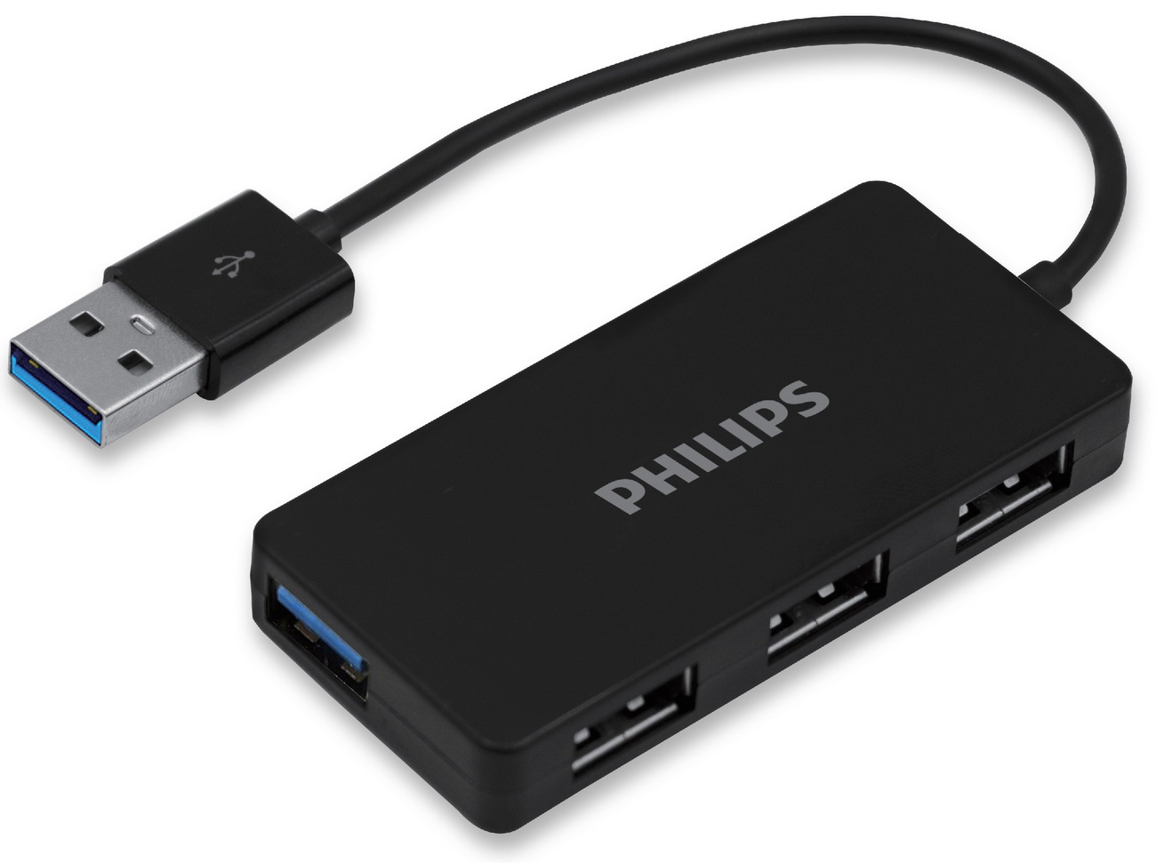 Изображение товара USB-разветвитель Philips USB x 4 с кабелем 18 см черный компактный