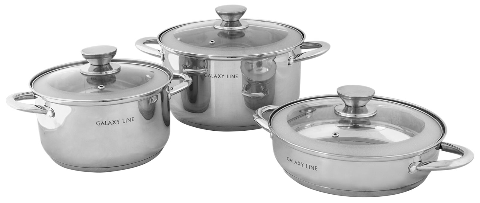Изображение товара Набор посуды Galaxy Line GL 9505 из нержавеющей стали 6 предметов для всех плит