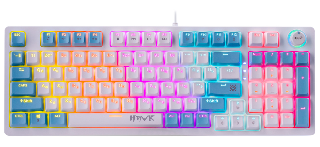 Изображение товара Механическая клавиатура Defender Hawk GK-418 RU, белый, радужный, 97 кнопок, красный свитч (45421)