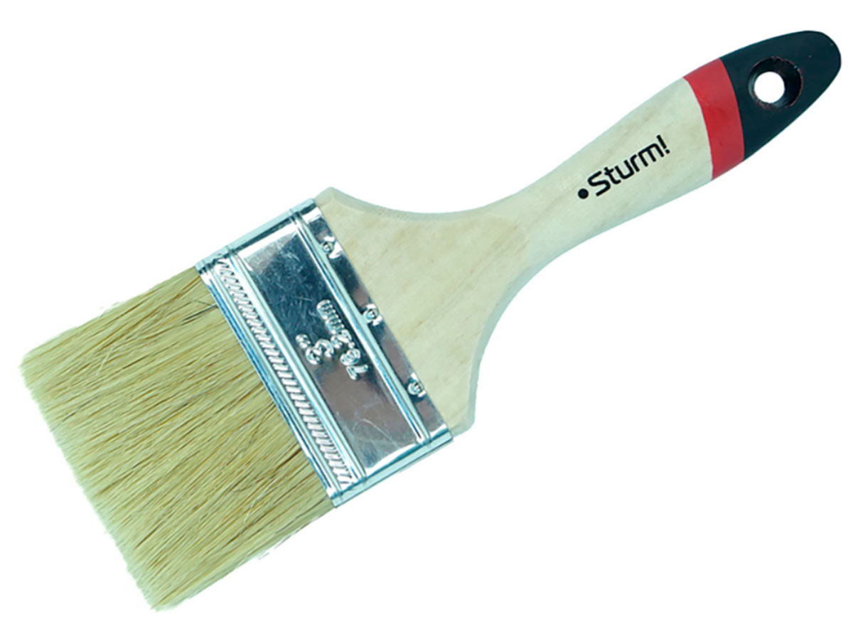 Изображение товара Кисть плоская Sturm! Euro, 3, 75 мм, натуральная щетина, деревянная ручка (9040-22-075)