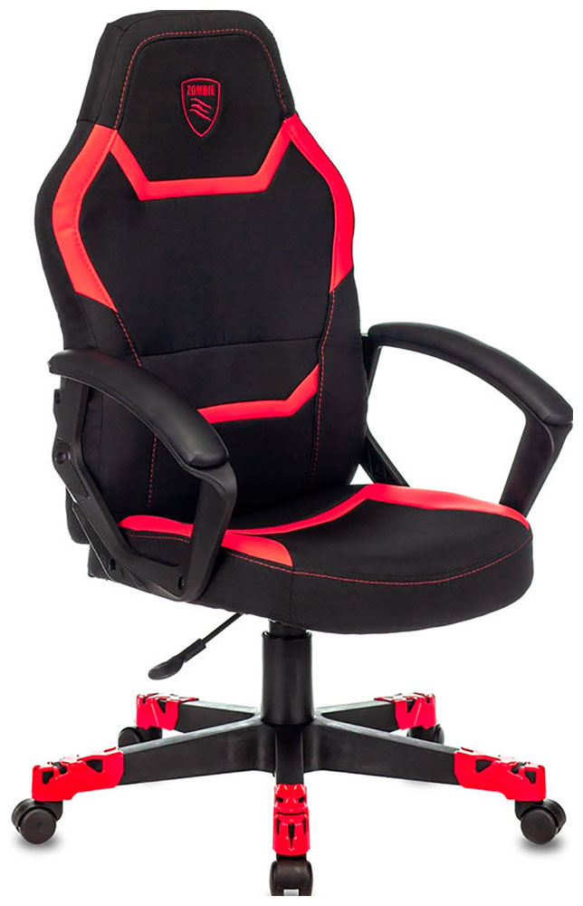 Изображение товара Кресло игровое Zombie 10, черный/красный, ткань/эко.кожа, крестов. пластик