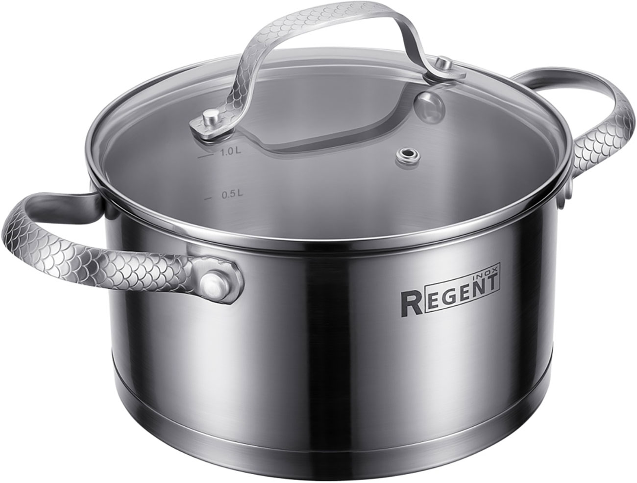 Изображение товара Кастрюля индукционная со стеклянной крышкой Regent Inox Linea Sirena, 1.7 л, металлик (65-0118)