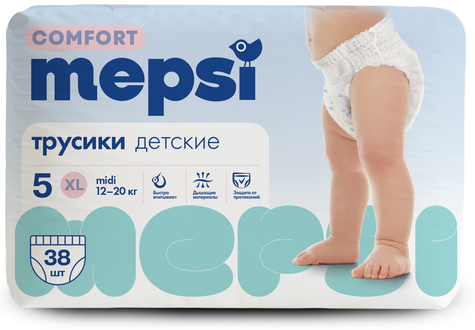 Изображение товара Трусики-подгузники Mepsi Comfort XL для активных малышей 12-20 кг Изображение товара Трусики-подгузники Mepsi Comfort XL для активных малышей 12-20 кг