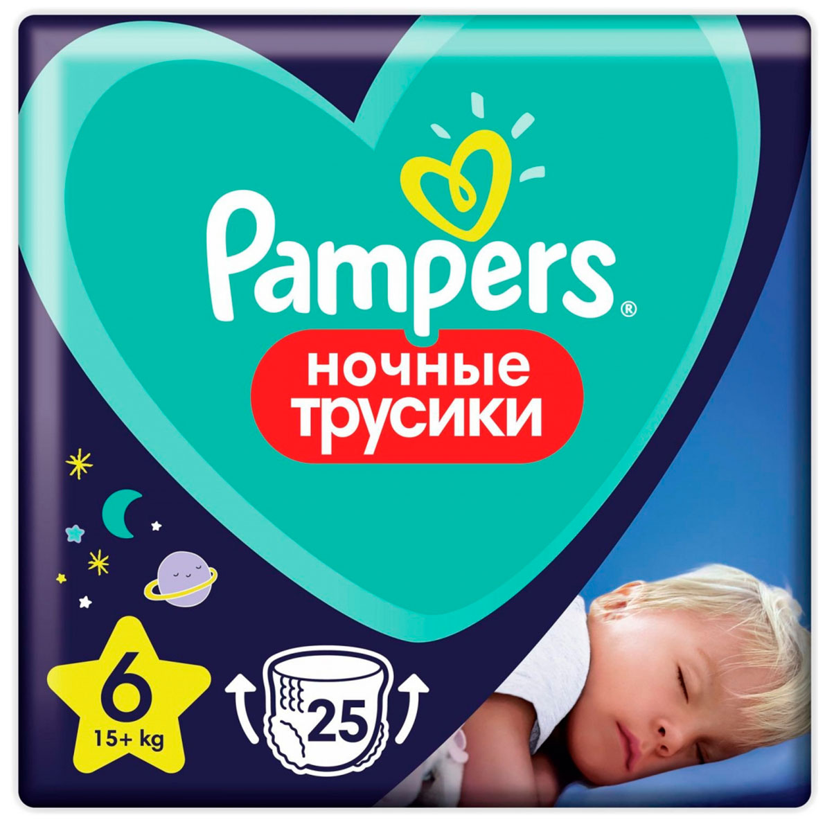 Изображение товара Ночные подгузники-трусики Pampers для мальчиков и девочек Extra Large (15+ кг), экономичная упаковка 25 шт