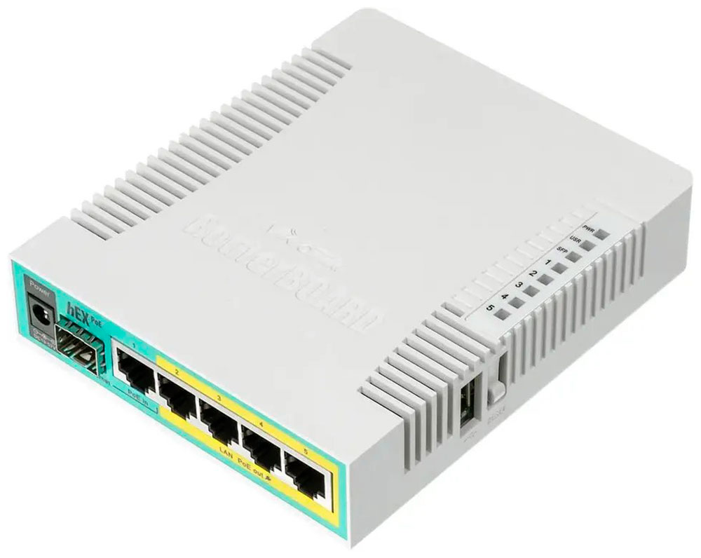 Изображение товара Коммутатор MikroTik hEX PoE, 5*10/100/1000 LAN, 4*PoE, 1*SFP (RB960PGS) Изображение товара Коммутатор MikroTik hEX PoE, 5*10/100/1000 LAN, 4*PoE, 1*SFP (RB960PGS)
