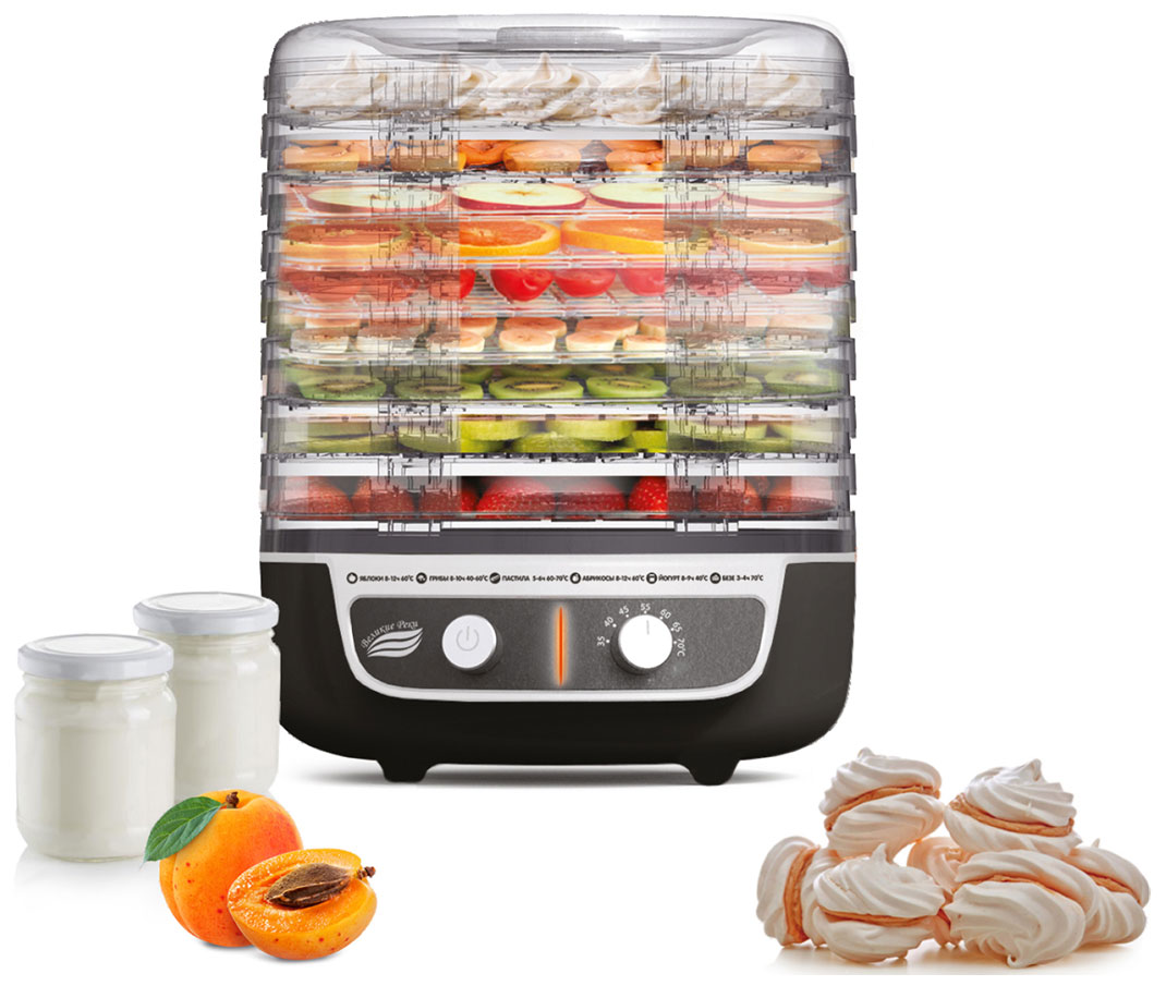 Изображение товара Сушилка для овощей 3в1 с функциями приготовления йогурта и десертов Великие реки Реки Волга-9 черно-белая