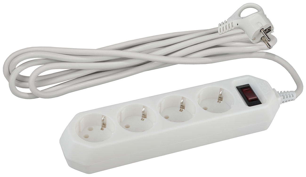 

Сетевой фильтр ЭРА USF-M-4es-1.5m-W 4 гнезда, с защитой, с заземлениемением, 1,5 м, белый