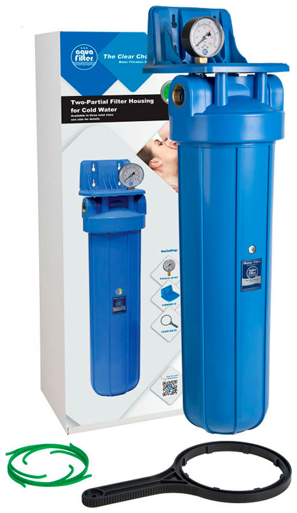 Магистральный корпус для холодной воды Aquafilter 20BB, синий, 1'', FH20B1-B-WB, 564 aquafilter фильтр магистральный корпус 20bb с манометром синий с возд кл резьба 1 fh20b1 b wb 564