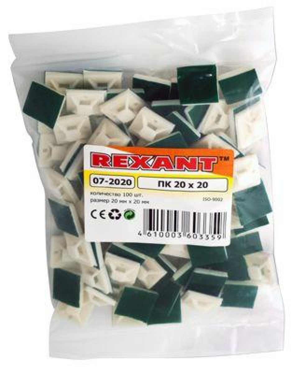 Изображение товара Кабели, провода и аксессуары Rexant Площадка самоклеящаяся 20х20мм бел. (уп.100шт)