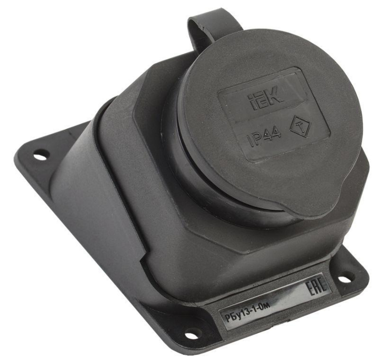 Изображение товара Переходник IEK Розетка 1-м Омега РБу13-1-0м IP44 угловая настен. с заземл.