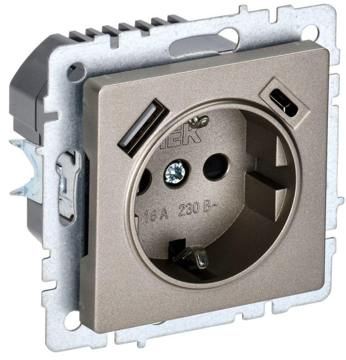 Изображение товара Розетка IEK BRITE с USB портами 16А IP20 заземление шторки шампань