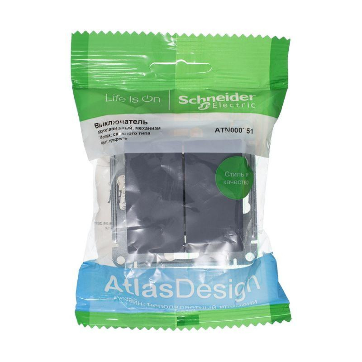 Изображение товара Выключатели, переключатели, диммеры Systeme Electric Выключатель 2-кл. СП AtlasDesign 10А IP20 (сх. 5) 10AX механизм грифель SE