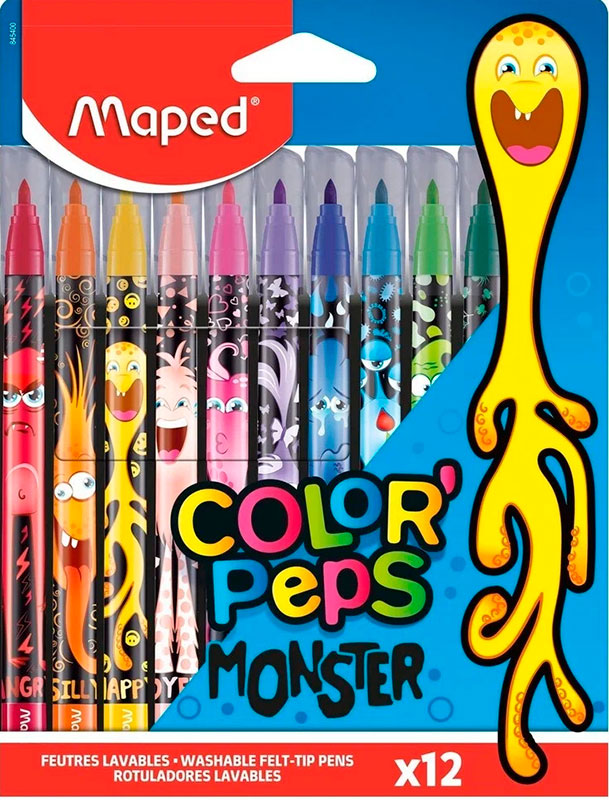 Изображение товара Фломастеры Maped COLOR PEPS Monster 12 цветов смываемые с вентиляцией безопасные дети