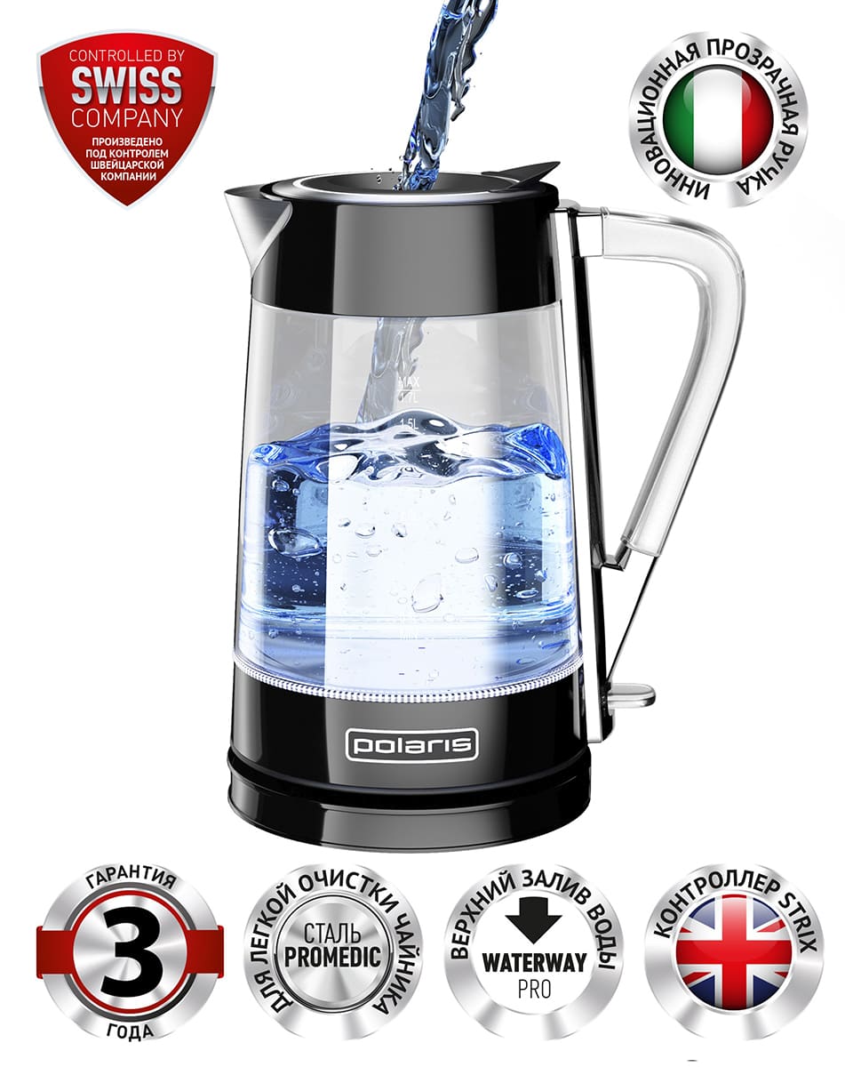 Изображение товара Электрический чайник Polaris PWK 1715 CGL Water Way Pro черного цвета