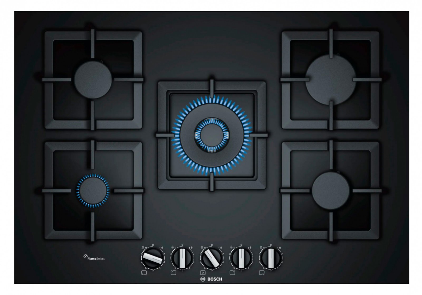 Изображение товара Газовая варочная панель Bosch PPQ7A6B20 с функцией FlameSelect и WOK конфоркой