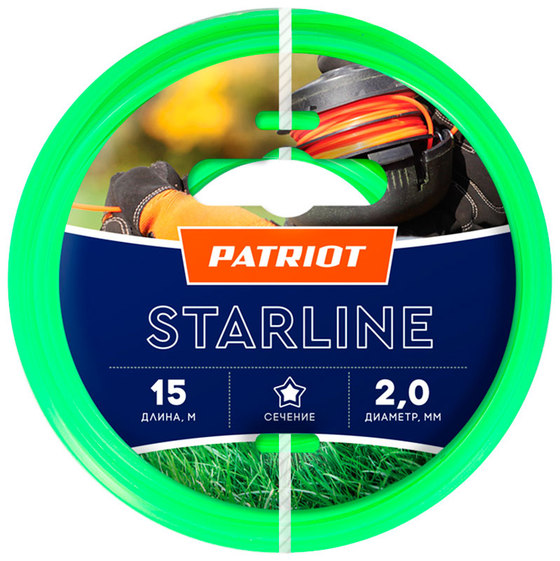 Изображение товара Леска Patriot Starline D 2,0 мм L 15 м для триммеров звезда зеленая