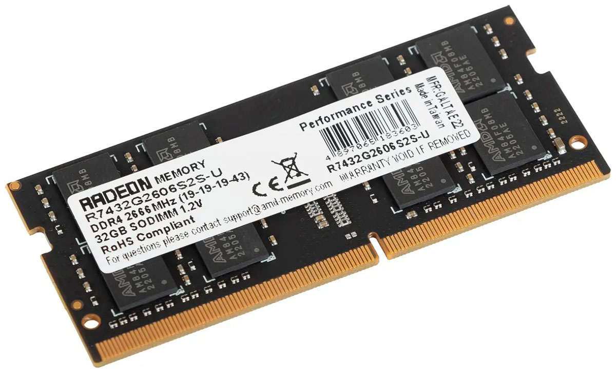 

Оперативная память AMD SO-DIMM DDR4 32Gb 2666MHz Radeon R7 Performance Series (R7432G2606S2S-U), Черный