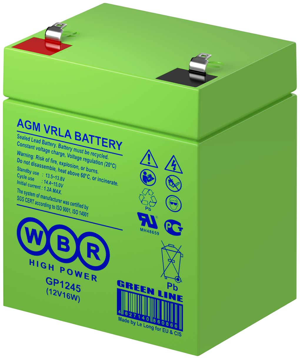 Изображение товара Аккумуляторная батарея для ИБП WBR WBR GP1245 (12V16W) 12В, 4Ач, клемма F1