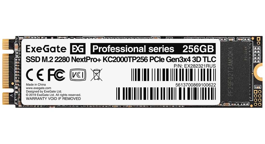 Изображение товара SSD накопитель ExeGate M.2 2280 256GB NextPro+ KC2000TP256 PCIe (EX282321RUS)