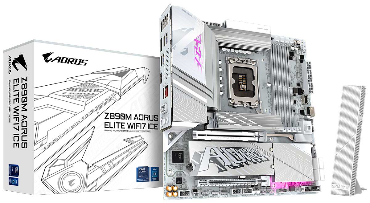 Изображение товара Материнская плата Gigabyte Z890M AORUS ELITE WF7 ICE (LGA1851, ATX)