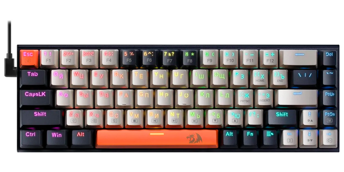 Изображение товара Механическая клавиатура Redragon Ryze RU, RGB, проводная, 68 клавиш, игровой дизайн