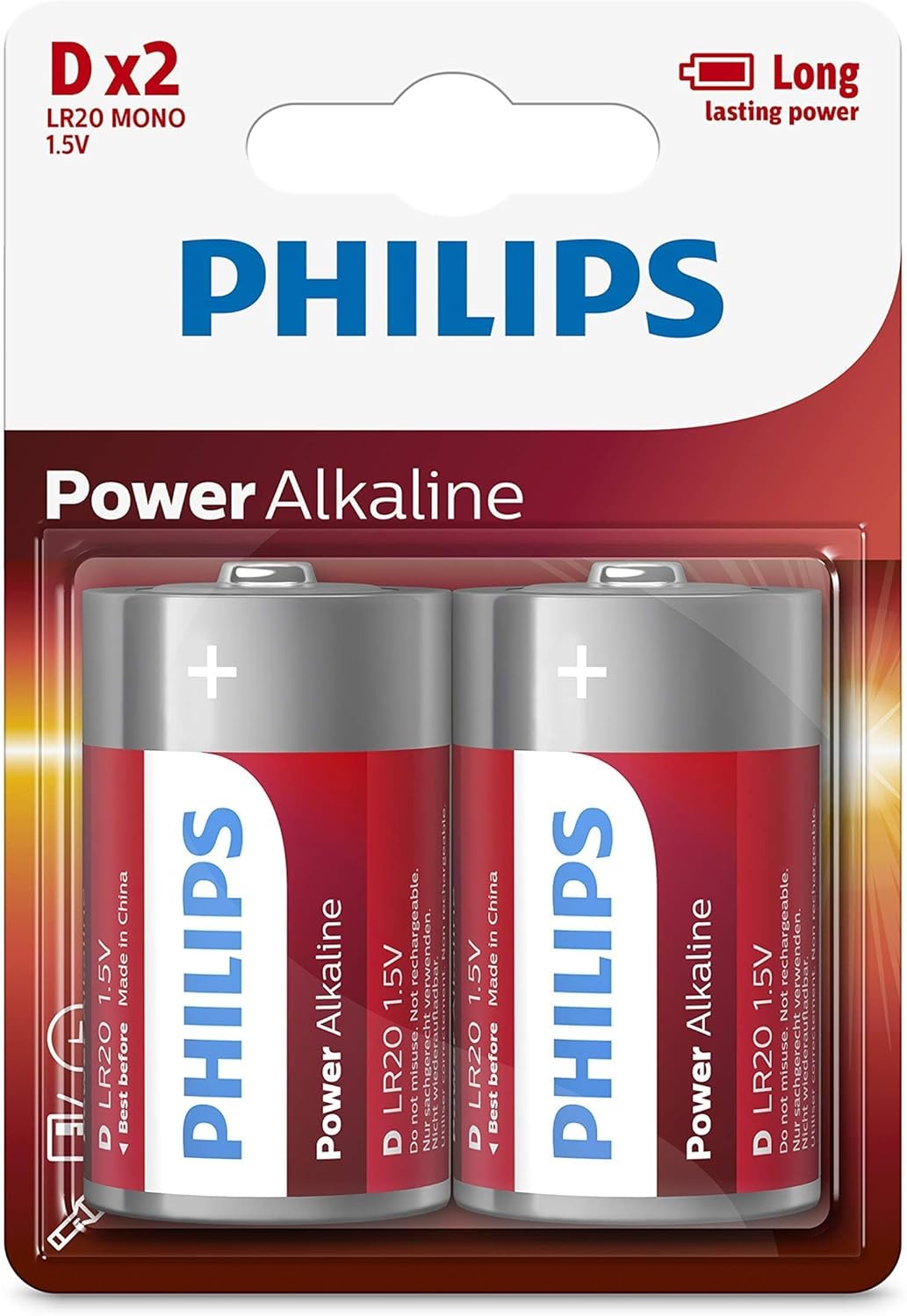 Батарейка Philips Power Alkaline, щелочная, 2 D, в блистере (LR20P2B/97) Батарейка Philips Power Alkaline, щелочная, 2 D, в блистере (LR20P2B/97)