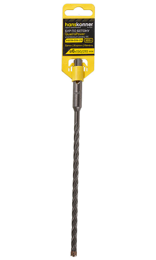 Изображение товара Бур Hanskonner SDS+, QUADRO POWER, крестовой резец, спираль S4 (H9019-C06-210 )