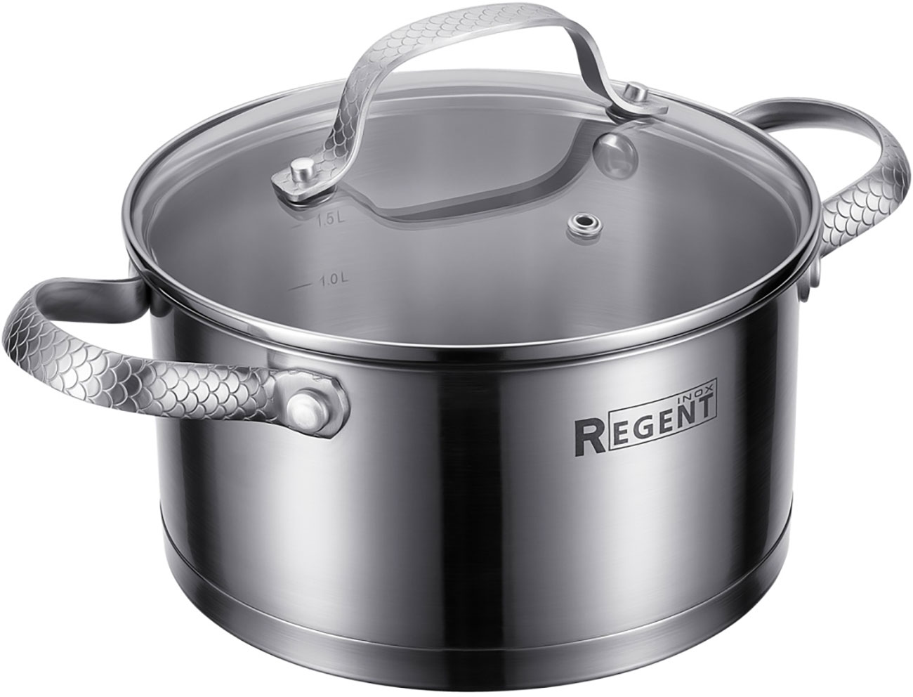 Изображение товара Кастрюля индукционная со стеклянной крышкой Regent Inox Linea Sirena, 2.4 л, металлик (65-0218)