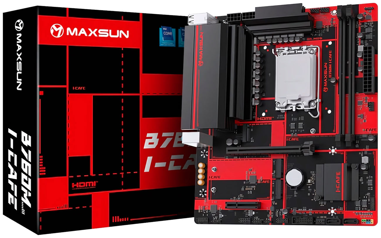 

Материнская плата Maxsun MS-B760M I-CAFE (LGA1700, mATX), Черный/красный