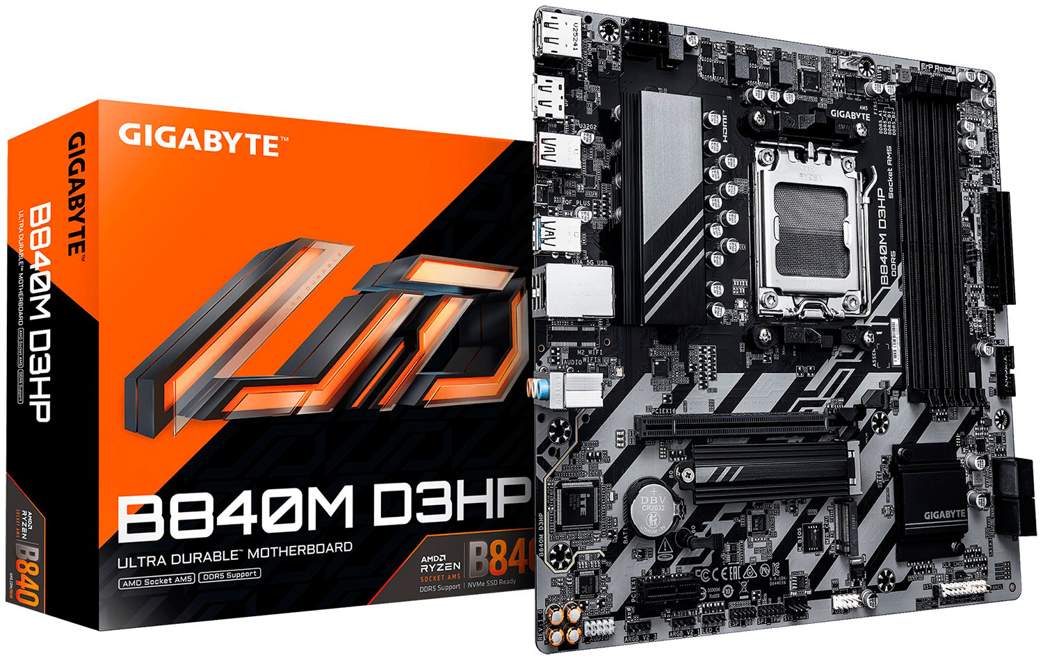 

Материнская плата Gigabyte B840M D3HP (AM5, mATX), Черный/серый
