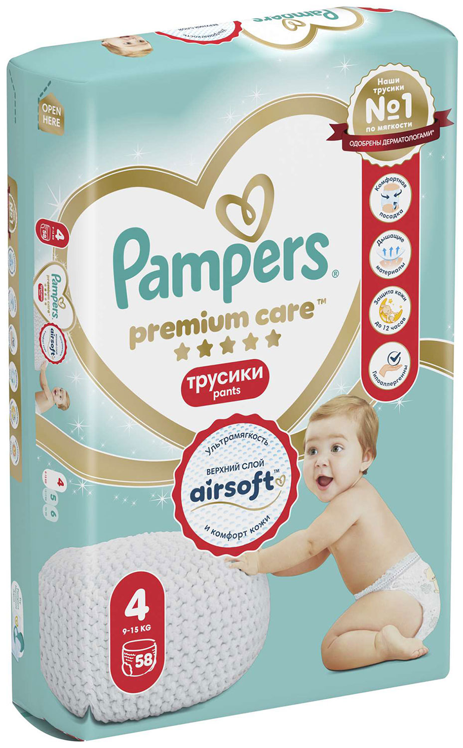 Изображение товара Подгузники-трусики Pampers Premium Care Pants 9-15 кг, 58 шт, мягкий и надежный комфорт