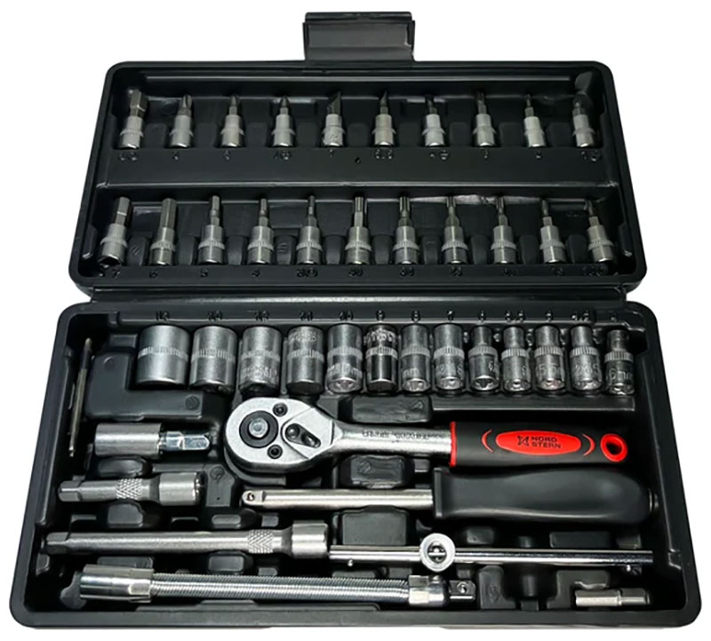 Изображение товара Набор инструментов разного назначения Nord Stern Basic (NS-HTB0046EL), 46 предметов, 24 зубца, CR-V Изображение товара Набор инструментов разного назначения Nord Stern Basic (NS-HTB0046EL), 46 предметов, 24 зубца, CR-V