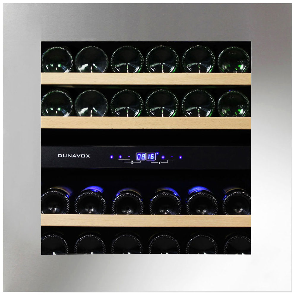 Изображение товара Встраиваемый винный шкаф Dunavox DAVG-25.63DSS.TO двухзонный на 25 бутылок нержавеющая сталь с стек