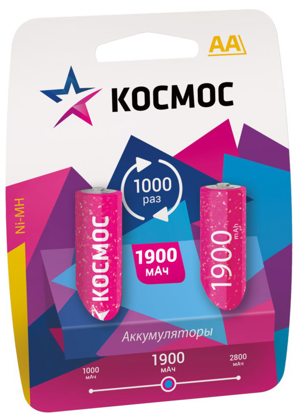 Изображение товара Аккумулятор Космос AA 1900mAh Ni-Mh, 2 шт. - надежное питание для ваших устройств