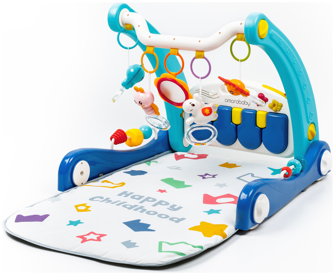 Каталка-ходунки Amarobaby Play Way 2 в 1 с развивающим ковриком и встроенной игровой панелью синий (AMARO-24PW-BL) ходунки baby care каталка со съемной игровой панелью spin 3 в 1