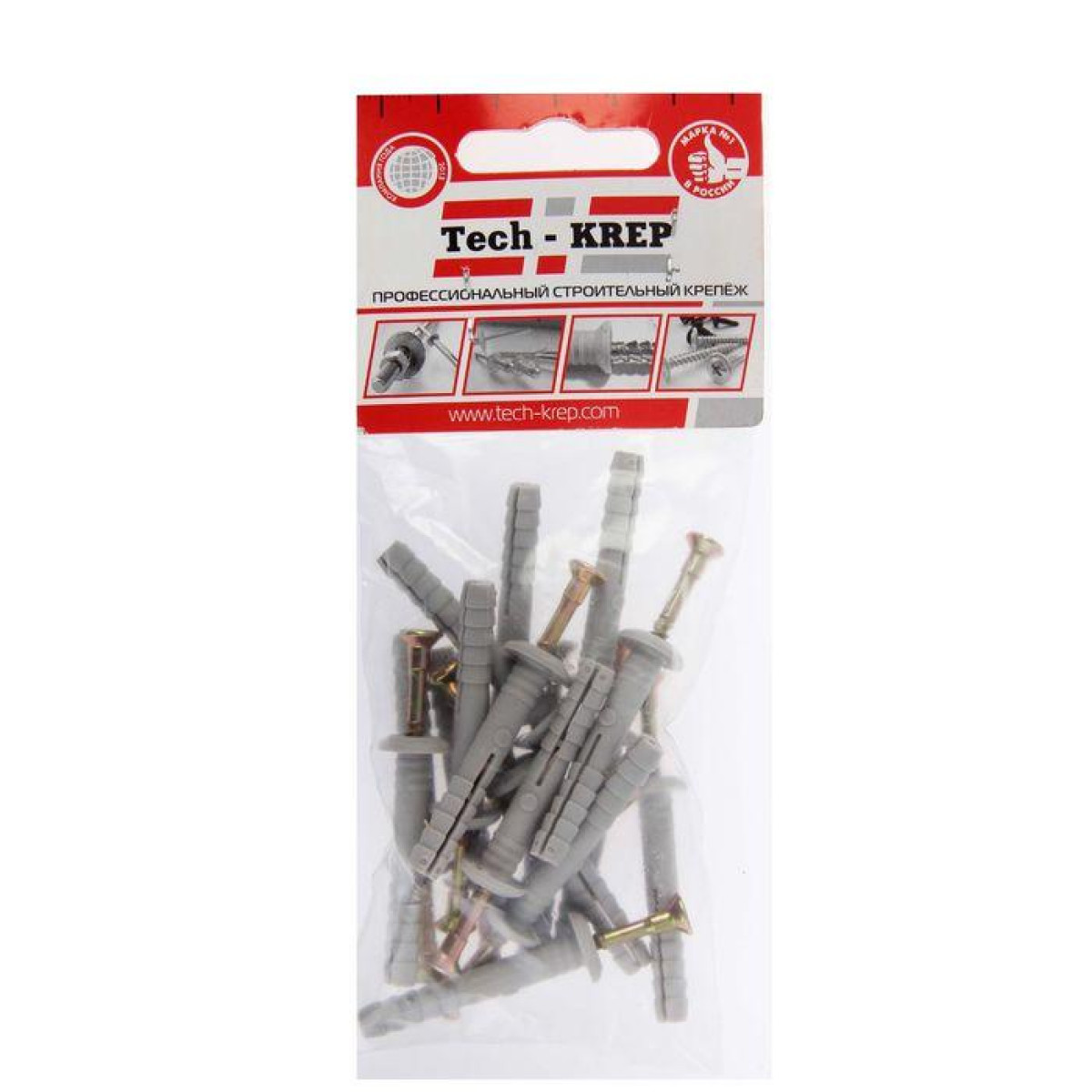 Изображение товара Изделия для электромонтажа Tech-KREP Дюбель-гвоздь 6х40 с грибовидной манжетой полипропилен (уп.16шт) пакет Tech-Krep