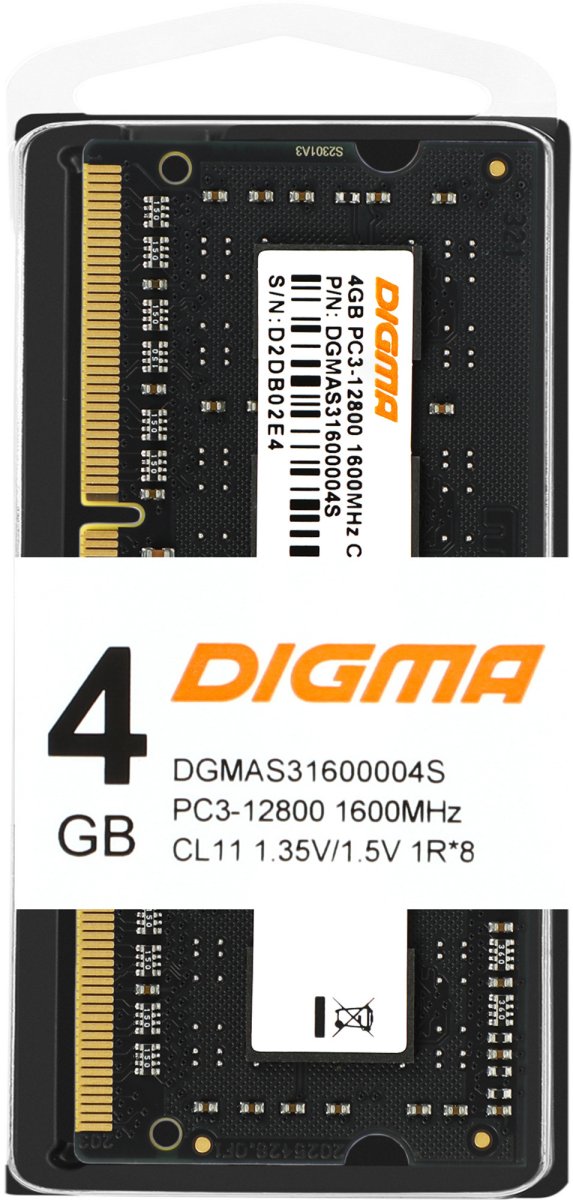 Изображение товара Оперативная память Digma DDR3L 4GB 1600MHz для ноутбука
