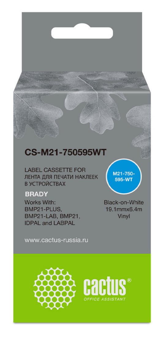 Изображение товара Картридж ленточный Cactus CS-M21-750595WT черный для Brady BMP21
