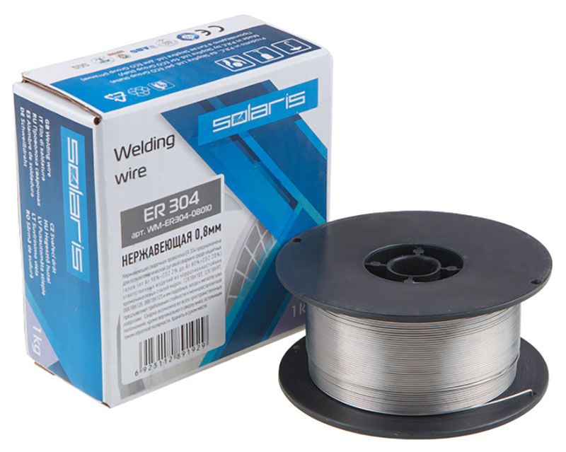 Изображение товара Проволока сварочная Solaris ER 304, диаметр 0.8 мм, для нержавеющей стали, катушка, 1 кг (WM-ER304-08010)