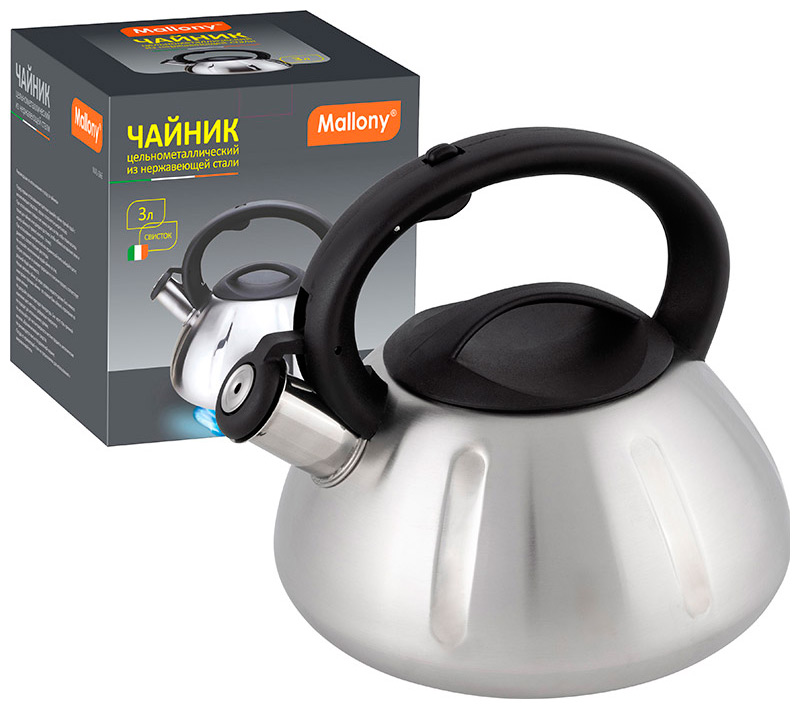 Изображение товара Чайник для плиты Mallony MAL-066, из нержавеющей стали, 3 л, цельнометаллический, матовый (910086)