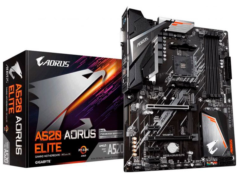Изображение товара Материнская плата Gigabyte A520 AORUS ELITE для AMD Ryzen 5000 и 3000 G-Series