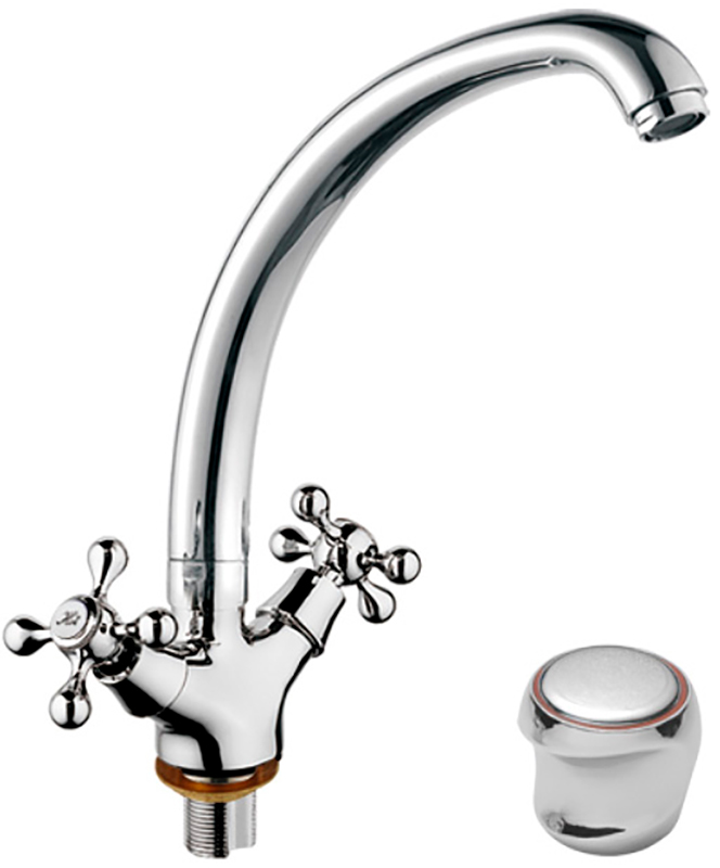 Изображение товара Кухонный смеситель D-Lin хром двухвентильный для кухни с высоким поворотным изливом