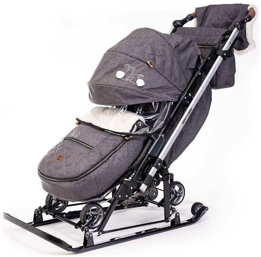 Изображение товара Комбинированная коляска-санки Ника Joy every day1 J1 серый с кроликами для детей до 3 лет