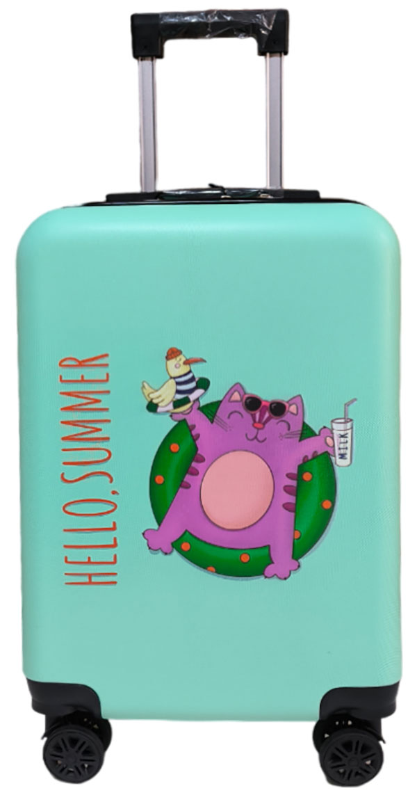 Изображение товара Детский чемодан Lats арт. 708 Кот в круге - бирюзовый, ABS, 4 колеса