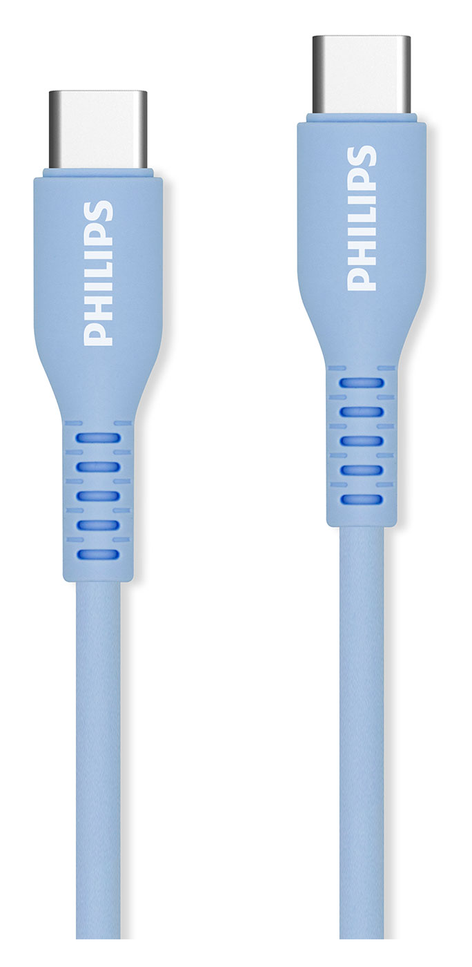 Изображение товара Кабель USB C - USB C 60W 1.2м силиконовый голубой Philips DLC8601V/74