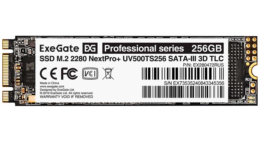 Изображение товара SSD накопитель ExeGate M.2 2280 256GB NextPro+ UV500TS256 SATA-III (EX280472RUS)