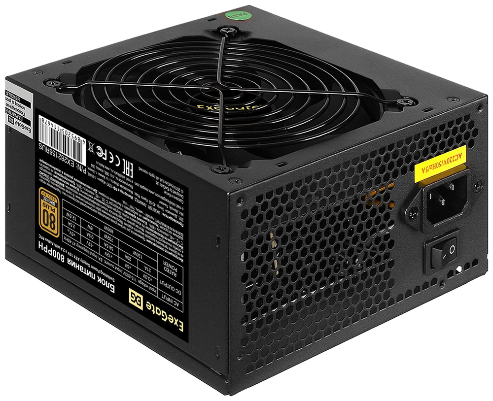 Изображение товара Блок питания ExeGate 800W Bronze 800PPH 80 PLUS ATX с активным PFC и защитами