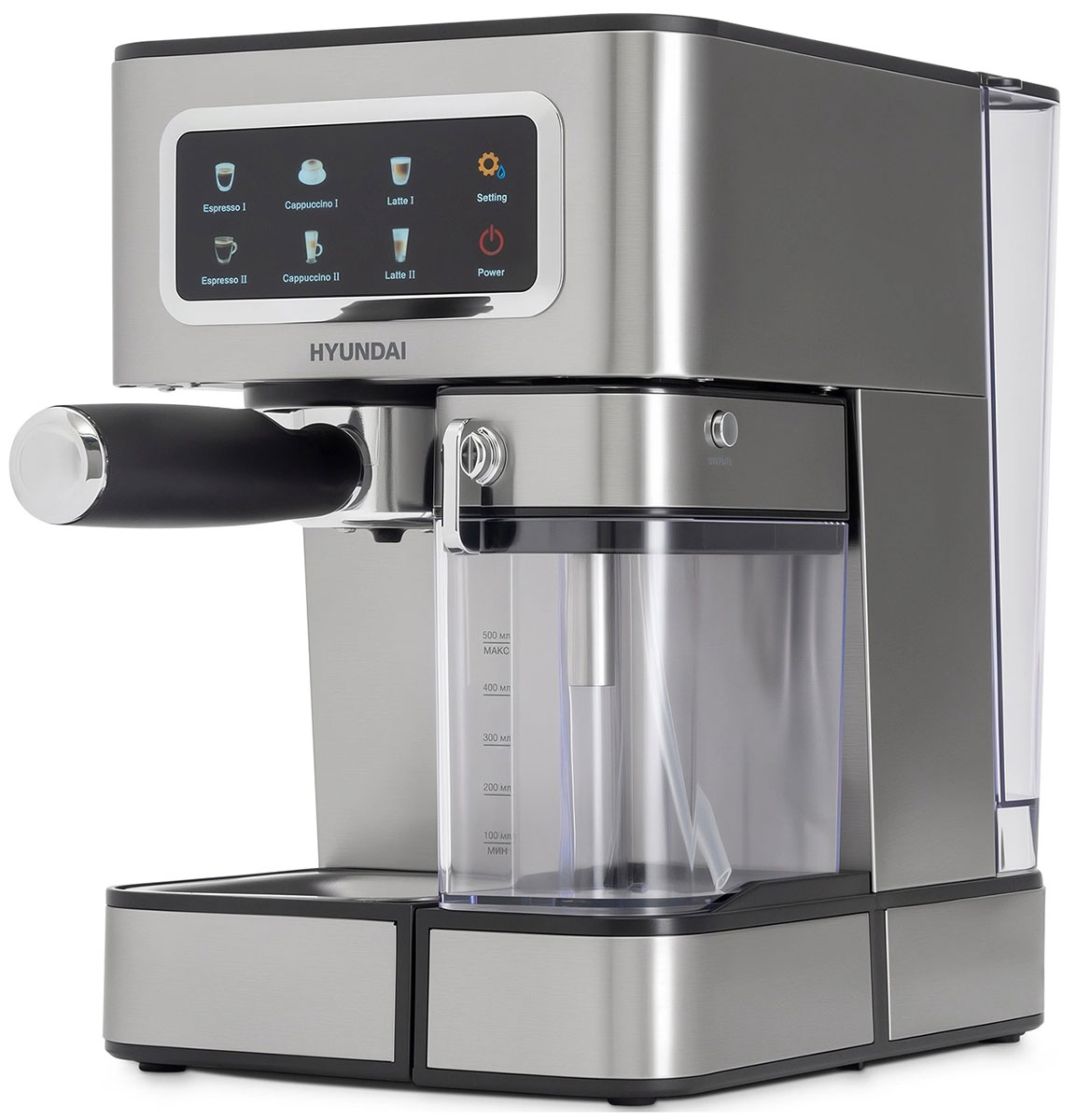 Изображение товара Кофеварка рожковая Hyundai HEM-5306, 1350 Вт, серебристый/черный