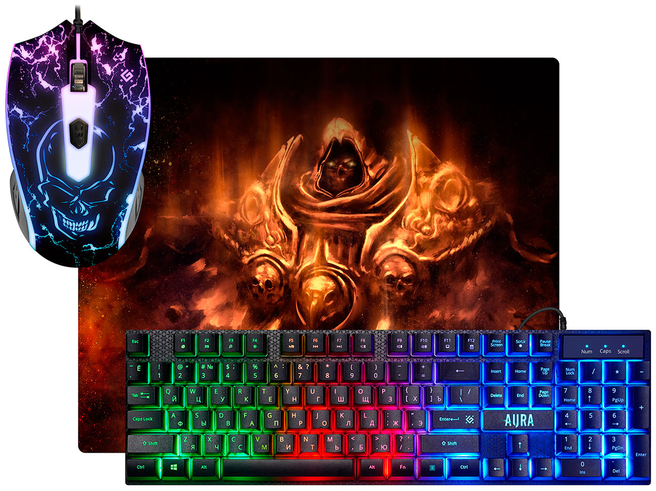 Изображение товара Игровой набор Defender Aura MKP-117 клавиатура мышь коврик подсветка