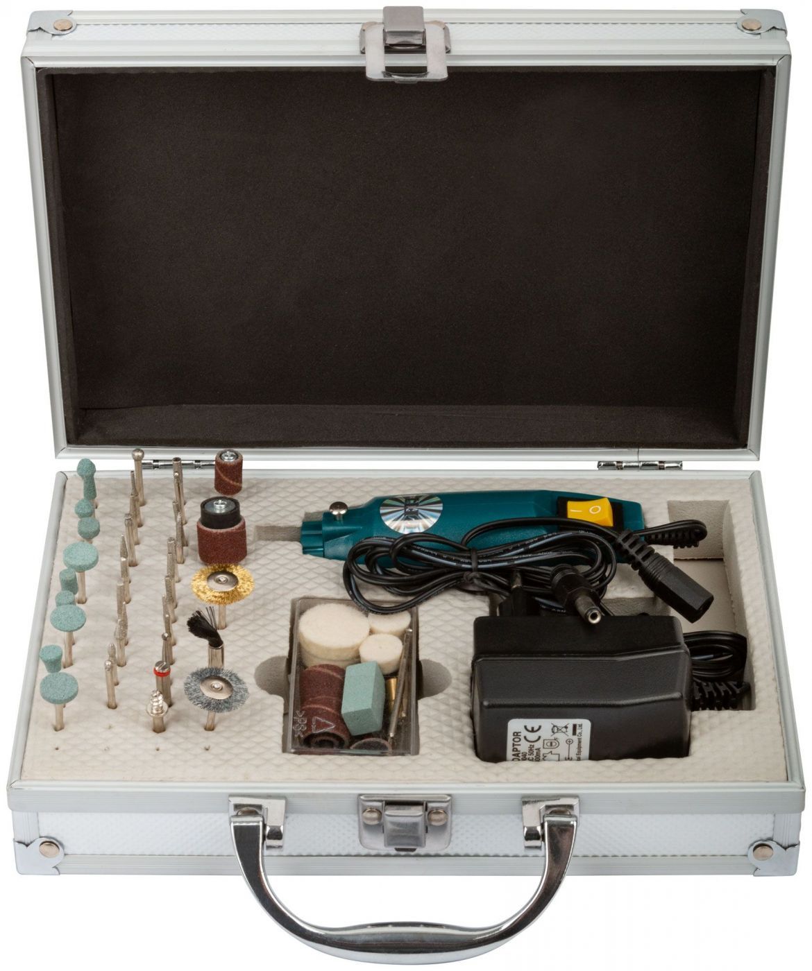 Изображение товара Гравировальная машина Fit мини, 12 Вт, 12000 об/мин, 32 мм, адаптер, набор насадок, алюмин. кейс (80531)